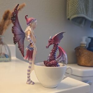 Pacifica Enchanted Fairy and Dragon in Teacup - Purple and Red
